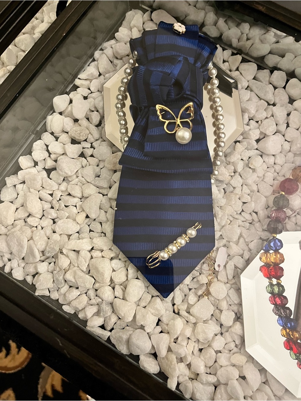 Navy Pearl Butterfly Accent Necklace